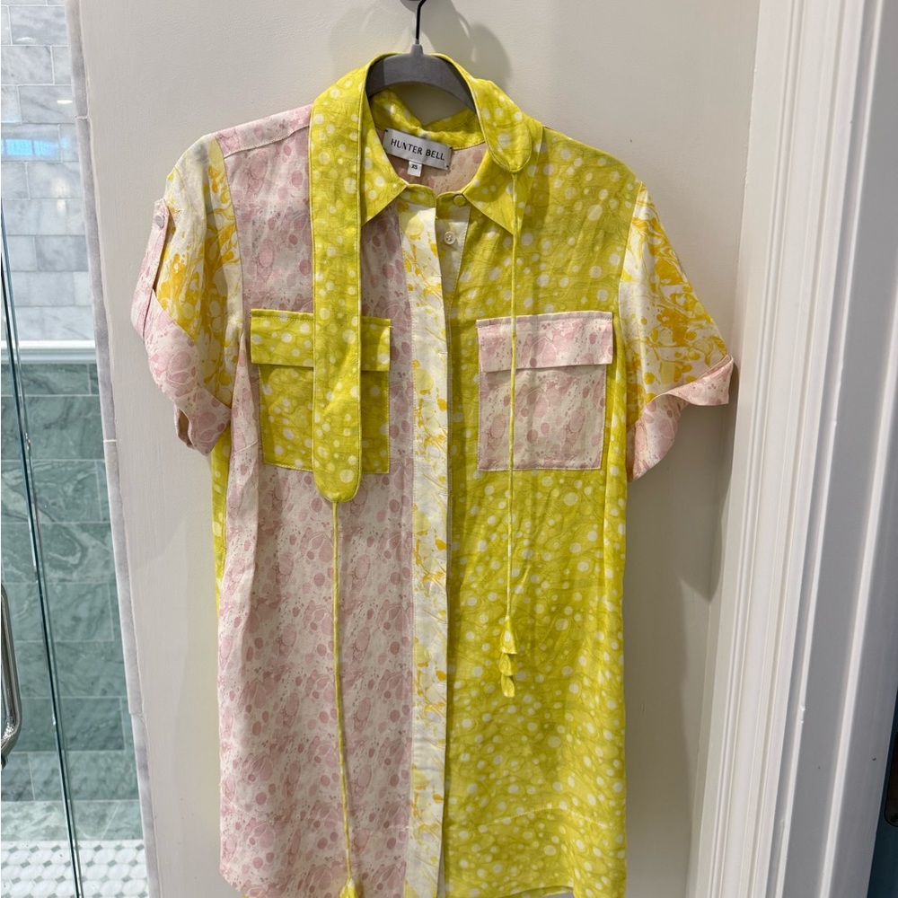 HUNTER BELL Yellow & Pink Patchwork Short-Sleeve Button Shirt